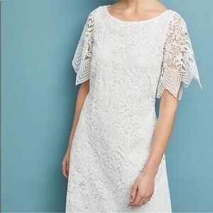 Anthropologie Charleston White Lace Dress Women's Size 10 Scalloped Trim